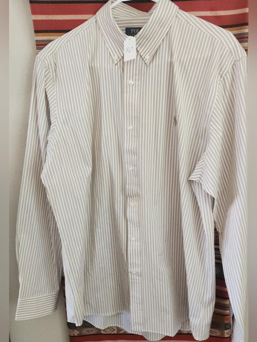 Polo by Ralph Lauren Classic Fit Men's Button-Down Stripe Shirt in Beige/White